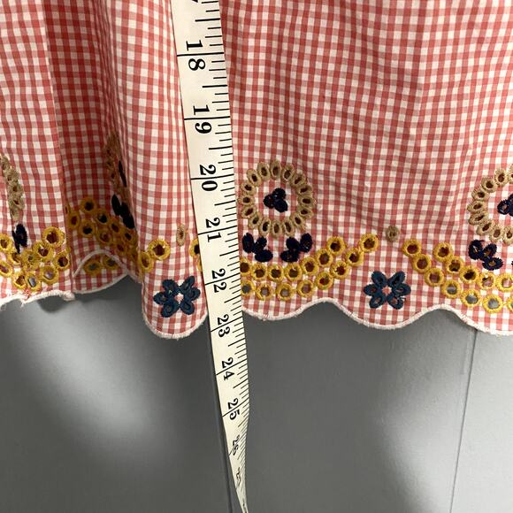 Madewell Red Embroidered Gingham Scalloped Hem Preppy Cottagecore Tank Top S - Picture 6 of 8